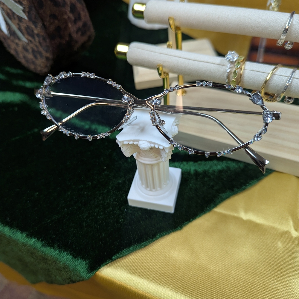 Silver Rhinestone Oval Glasses